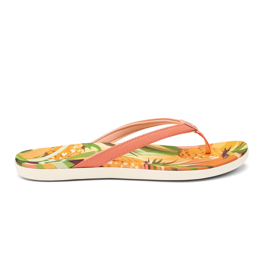 Olukai Zehentrenner Damen - Ho Opio Hau Hibiscus-inspired Beach Koralle/Grün - 14237BERV